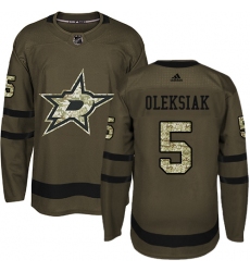 Youth Adidas Dallas Stars #5 Jamie Oleksiak Authentic Green Salute to Service NHL Jersey