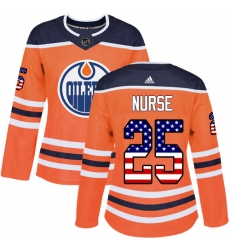 Women's Adidas Edmonton Oilers #25 Darnell Nurse Authentic Orange USA Flag Fashion NHL Jersey