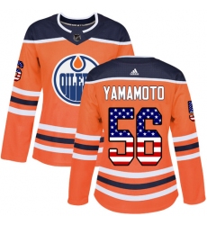Women's Adidas Edmonton Oilers #56 Kailer Yamamoto Authentic Orange USA Flag Fashion NHL Jersey