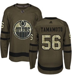 Youth Adidas Edmonton Oilers #56 Kailer Yamamoto Authentic Green Salute to Service NHL Jersey