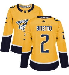 Women's Adidas Nashville Predators #2 Anthony Bitetto Authentic Gold Home NHL Jersey
