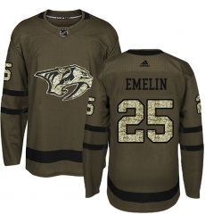 Men's Adidas Nashville Predators #25 Alexei Emelin Authentic Green Salute to Service NHL Jersey