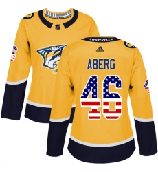 Women's Adidas Nashville Predators #46 Pontus Aberg Authentic Gold USA Flag Fashion NHL Jersey