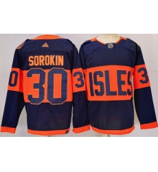 Men's New York Islanders #30 Ilya Sorokin Navy 2024 With Stadium Series Stitched Jersey