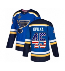 Youth St. Louis Blues #45 Luke Opilka Authentic Blue USA Flag Fashion 2019 Stanley Cup Final Bound Hockey Jersey