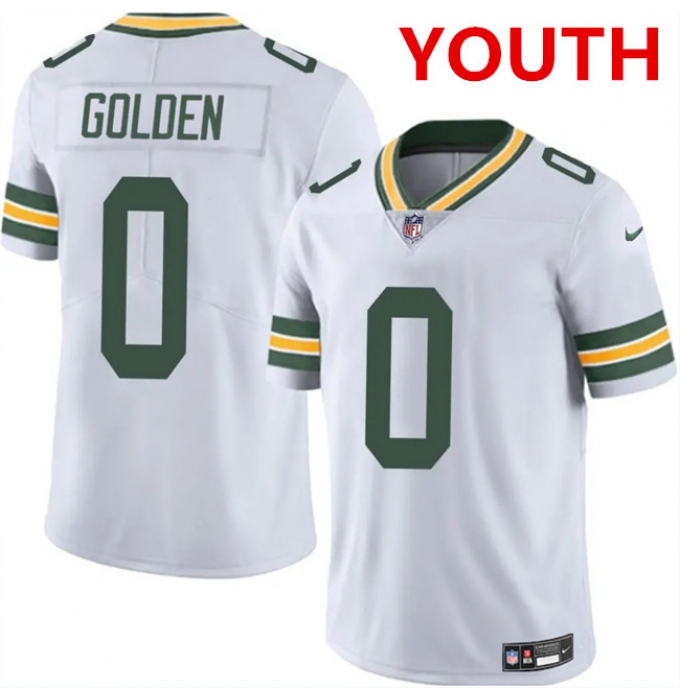 Youth Green Bay Packers #0 matthew golden white 2025 vapor untouchable limited stitched football jersey