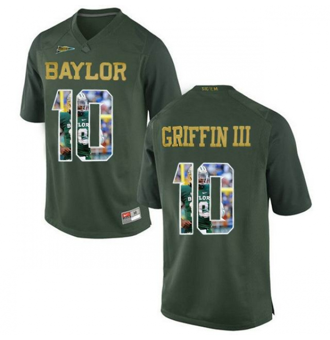 Baylor Bears #10 Robert Griffin III Green With Portrait Print College Football Jersey4