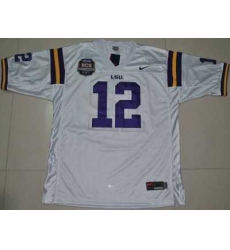 LSU Tigers #12 Jarrett Lee White 2012 BCS Championship Patch Embroidered NCAA Jersey