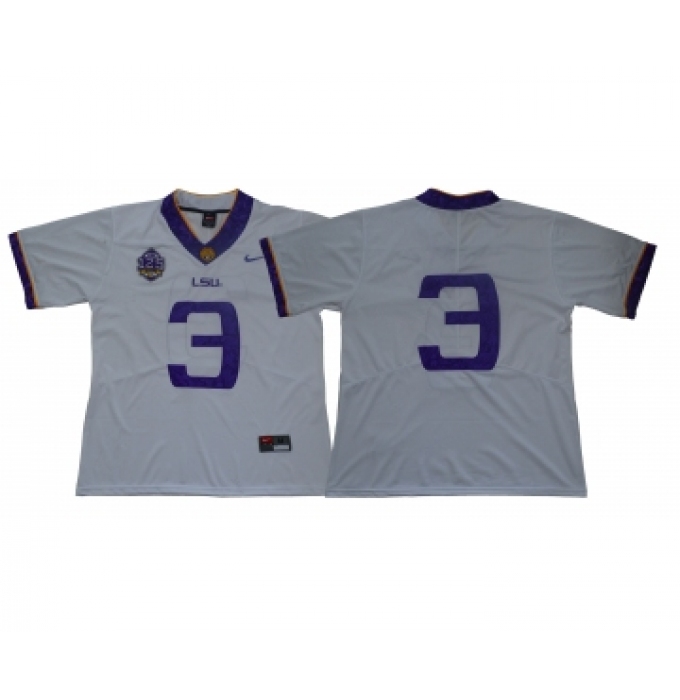 LSU Tigers #3 White 125 Sesons Nike College Football Jersey