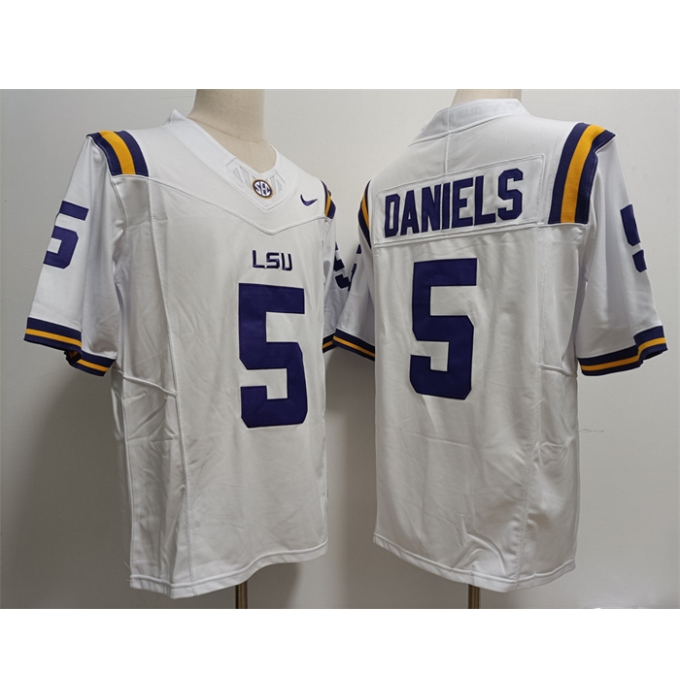 Men's LSU Tigers #5 Jayden Daniels White Stitched Jersey