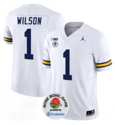 Men's Michigan Wolverines #1 Roman Wilson 2023 F.U.S.E. White Rose Bowl Stitched Jersey