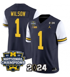 Men's Michigan Wolverines #1 Roman Wilson Navy White 2024 F.U.S.E. With 2023 National Champions Stitched Jersey