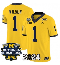Men's Michigan Wolverines #1 Roman Wilson Yellow 2024 F.U.S.E. With 2023 National Champions Stitched Jersey