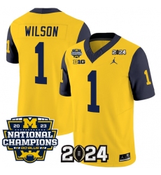 Men's Michigan Wolverines #1 Roman Wilson Yellow Navy 2024 F.U.S.E. With 2023 National Champions Stitched Jersey