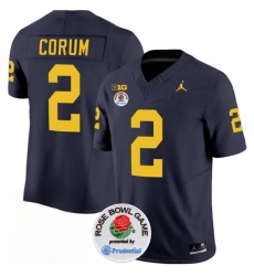 Men's Michigan Wolverines #2 Blake Corum 2023 F.U.S.E. Navy Blue Rose Bowl Stitched Jersey