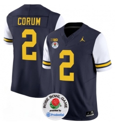 Men's Michigan Wolverines #2 Blake Corum 2023 F.U.S.E. Navy White Rose Bowl Stitched Jersey