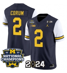 Men's Michigan Wolverines #2 Blake Corum Navy White 2024 F.U.S.E. With 2023 National Champions Stitched Jersey