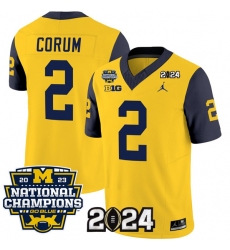 Men's Michigan Wolverines #2 Blake Corum Yellow Navy 2024 F.U.S.E. With 2023 National Champions Stitched Jersey
