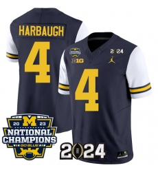 Men's Michigan Wolverines #4 Jim Harbaugh Navy White 2024 F.U.S.E. With 2023 National Champions Stitched Jersey