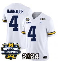 Men's Michigan Wolverines #4 Jim Harbaugh White 2024 F.U.S.E. With 2023 National Champions Stitched Jersey