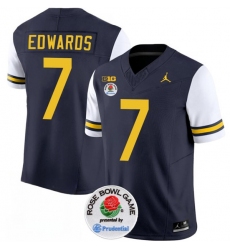Men's Michigan Wolverines #7 Donovan Edwards 2023 F.U.S.E. Navy White Rose Bowl Stitched Jersey