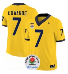 Men's Michigan Wolverines #7 Donovan Edwards 2023 F.U.S.E. Yellow Rose Bowl Stitched Jersey