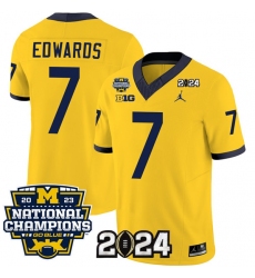 Men's Michigan Wolverines #7 Donovan Edwards Yellow 2024 F.U.S.E. With 2023 National Champions Stitched Jersey