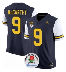 Men's Michigan Wolverines #9 J.J. McCarthy 2023 F.U.S.E. Navy White Rose Bowl Stitched Jersey