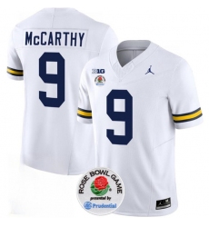 Men's Michigan Wolverines #9 J.J. McCarthy 2023 F.U.S.E. White Rose Bowl Stitched Jersey