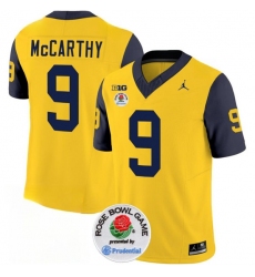 Men's Michigan Wolverines #9 J.J. McCarthy 2023 F.U.S.E. Yellow Navy Rose Bowl Stitched Jersey