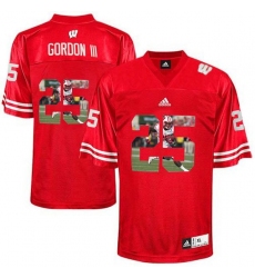 Wisconsin Badgers #25 Melvin Gordon III Red With Portrait Print College Football Jersey2