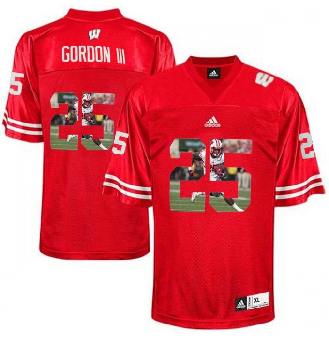 Wisconsin Badgers #25 Melvin Gordon III Red With Portrait Print College Football Jersey2
