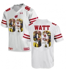 Wisconsin Badgers #99 J.J. Watt White With Portrait Print College Football Jersey-1