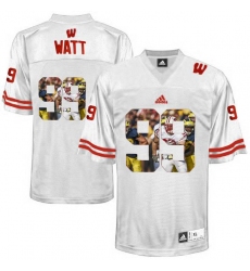 Wisconsin Badgers #99 J.J. Watt White With Portrait Print College Football Jersey2
