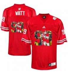 Wisconsin Badgers #99 J.J. Watt White With Portrait Print College Football Jersey3