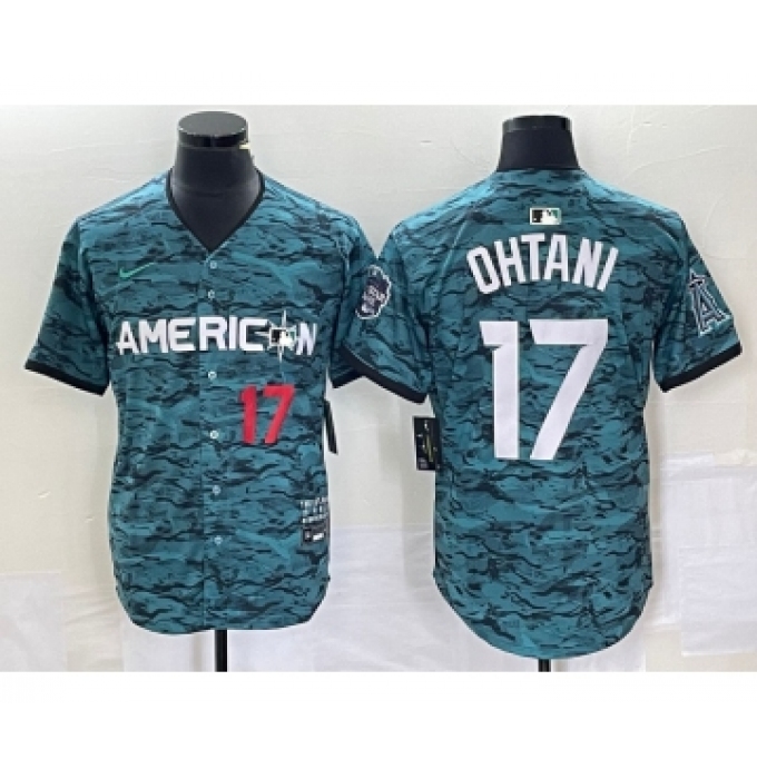 Men's Nike Los Angeles Angels #17 Shohei Ohtani Number Teal 2023 All Star Cool Base Stitched Jersey1