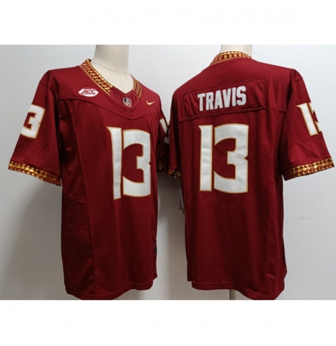 Men's Florida State Seminoles #13 Jordan Travis Red 2023 F U S E Stitched Limited NCAA Jersey