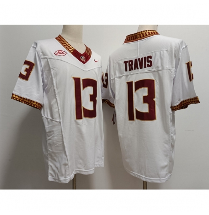 Men's Florida State Seminoles #13 Jordan Travis White 2023 F U S E Stitched Limited NCAA Jersey