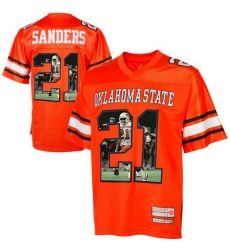 Oklahoma State Cowboys #21 Barry Sanders Orange With Portrait Print College Football Jersey