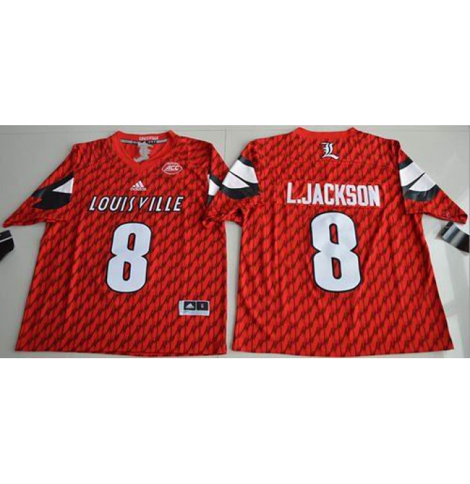 Louisville Cardinals #8 Lamar Jackson Red AAC Patch Stitched NCAA Jersey