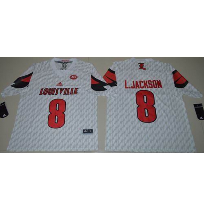 Louisville Cardinals #8 Lamar Jackson White AAC Patch Stitched NCAA Jersey