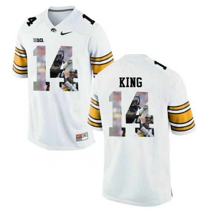 Iowa Hawkeyes #14 Desmond King White With Portrait Print College Football Jersey