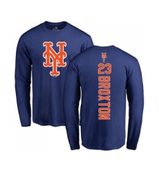 Baseball New York Mets #23 Keon Broxton Royal Blue Backer Long Sleeve T-Shirt