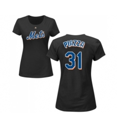 MLB Women's Nike New York Mets #31 Mike Piazza Black Name & Number T-Shirt