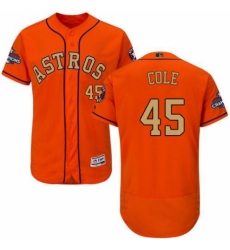 Men's Majestic Houston Astros #45 Gerrit Cole Orange Alternate 2018 Gold Program Flex Base Authentic Collection MLB Jersey