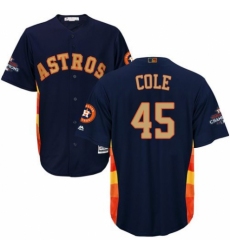 Men's Majestic Houston Astros #45 Gerrit Cole Replica Navy Blue Alternate 2018 Gold Program Cool Base MLB Jersey