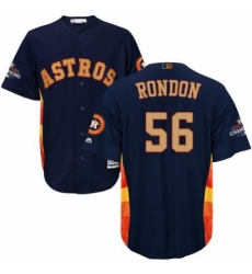 Youth Majestic Houston Astros #56 Hector Rondon Authentic Navy Blue Alternate 2018 Gold Program Cool Base MLB Jersey