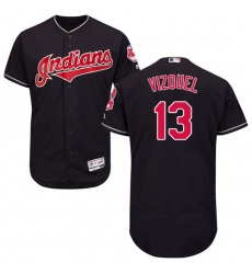 Men's Majestic Cleveland Indians #13 Omar Vizquel Navy Blue Alternate Flex Base Authentic Collection MLB Jersey