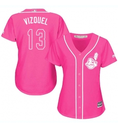 Women's Majestic Cleveland Indians #13 Omar Vizquel Replica Pink Fashion Cool Base MLB Jersey