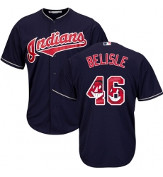 Men's Majestic Cleveland Indians #46 Matt Belisle Authentic Navy Blue Team Logo Fashion Cool Base MLB Jersey